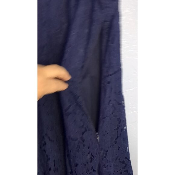 Isaac Mizrahi Live Regular Handkerchief Hem Floral Lace Midi Dress Navy XL - Picture 6 of 10